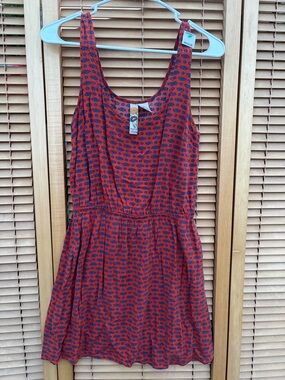 Mimi Chica Rust Red Sleeveless Mini Dress with Navy Print